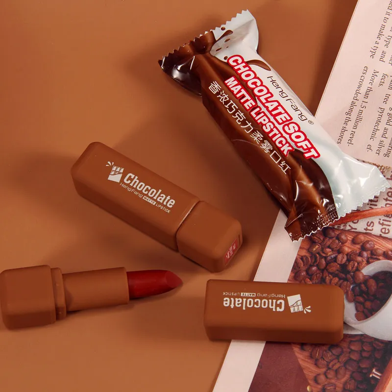 Chic chocolate candy package charm 3 color vegan private label matte lipstick, 3 colors
Chic chocolate candy package charm 3 color vegan private label matte lipstick, 3 colors