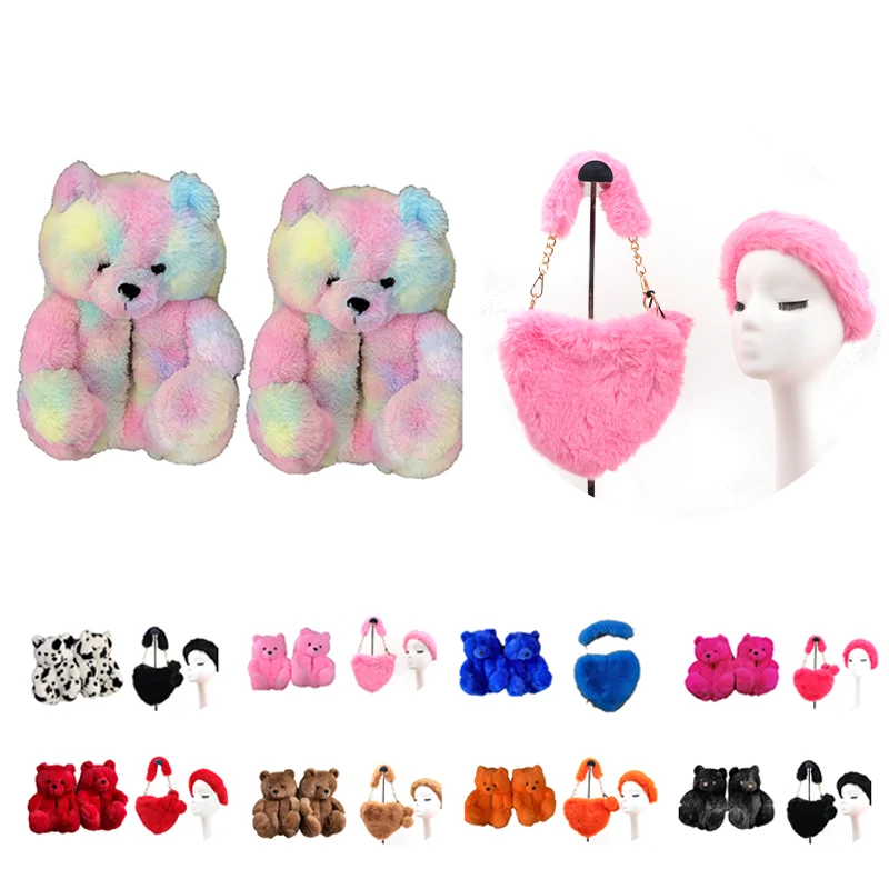 Wholesale New Arrivals Fluffy Home Plush women sets bear slippers with matching fur heart purse and headbands
Wholesale New Arrivals Fluffy Home Plush women sets bear slippers with matching fur heart purse and headbands