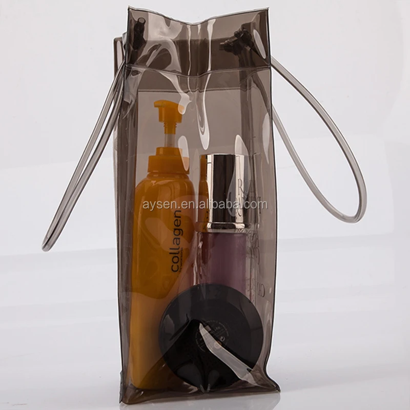 Custom brand logo Wholesale printed Bottles champagne bags Cooler Clear Black Plastic PVC Ice Bag For Wine