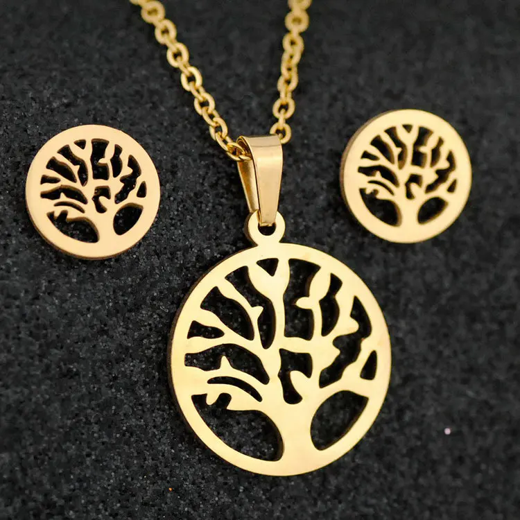 Qushine Wholesale Custom Stainless Steel Life Of Tree Pendant Necklace Earrings Sets Wedding Bridal Gold Jewelry Set
Qushine Wholesale Custom Stainless Steel Life Of Tree Pendant Necklace Earrings Sets Wedding Bridal Gold Jewelry Set