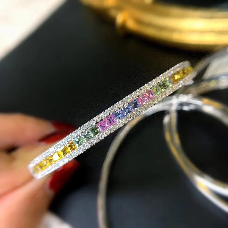 Natural Diamond Blue Sapphire Tennis Bracelet Colored Rainbow Bangle 18K Gold Bracelet, Rose gold and white
Natural Diamond Blue Sapphire Tennis Bracelet Colored Rainbow Bangle 18K Gold Bracelet, Rose gold and white