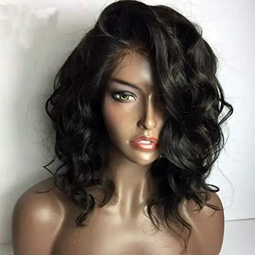 

Cuticle Bob Lace Front Human Hair Wigs Pre Plucked Brazilian Virgin Hair Glueless Short Wavy Wig for Woman, Natutal black hair
