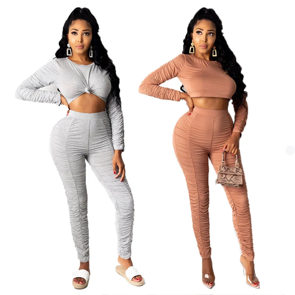 High Quality 2021 Fall Set Long Sleeve Solid Color Bodycon Pleated Two Piece Outfits
High Quality 2021 Fall Set Long Sleeve Solid Color Bodycon Pleated Two Piece Outfits