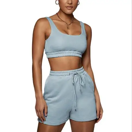 F21807A 2021 Custom logo knit two piece set women clothing jogger short set and crop top vest set, White, pink, gray, black, brown, khaki, blue
F21807A 2021 Custom logo knit two piece set women clothing jogger short set and crop top vest set, White, pink, gray, black, brown, khaki, blue