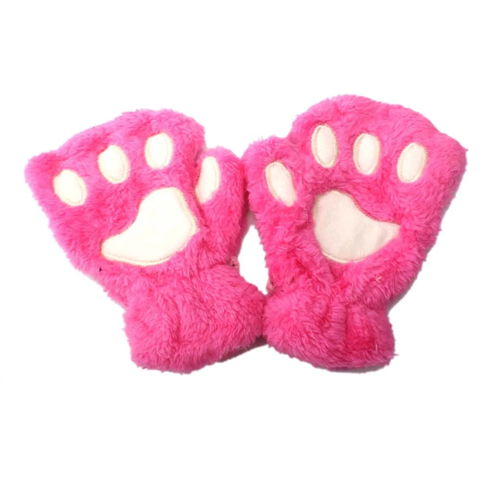 Baby Winter Thick Warm Gloves Outdoor Half Finger Gloves Cute Cartoon Cat Claw Gloves