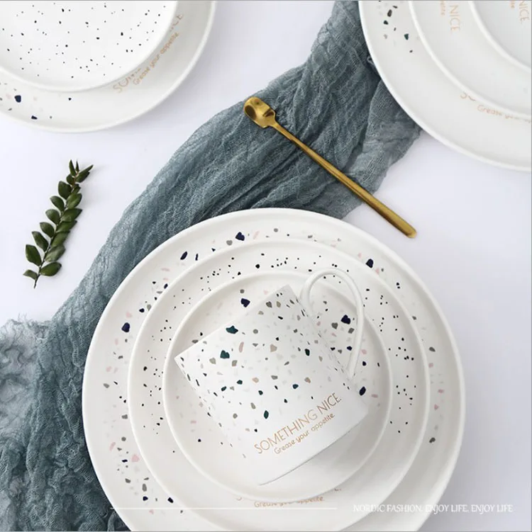 Creative Nordic ins pizza tray matte spaghetti steak color point terrazzo plate ceramic dinner sets
Creative Nordic ins pizza tray matte spaghetti steak color point terrazzo plate ceramic dinner sets