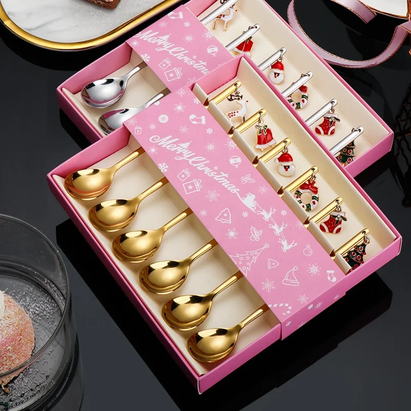 DishWasher Safe antique stainless steel 18/8 gold coffee spoon with Christmas Pendant decorative gift box, Silver/gold
DishWasher Safe antique stainless steel 18/8 gold coffee spoon with Christmas Pendant decorative gift box, Silver/gold