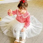Korean Design T-shirt And skirt Hot Sale Kid Girls kids lattice Autumn Cotton Kids Clothing Set