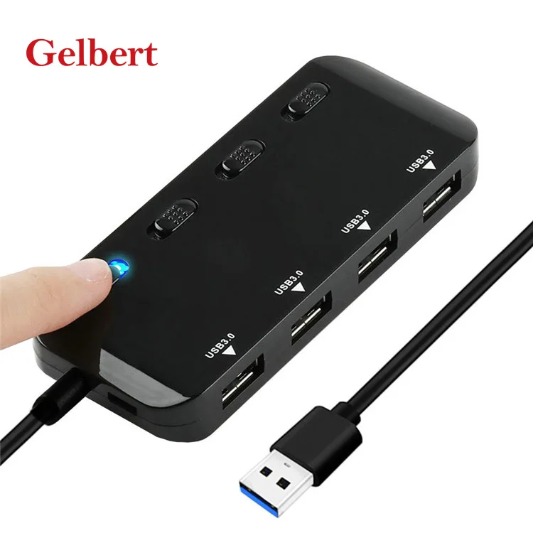 

Ultra-thin 4 Ports LED Indicator Seperate Switches High Speed Hubs USB 3.0 Splitter Adapter For Tablet Laptop PC Computer