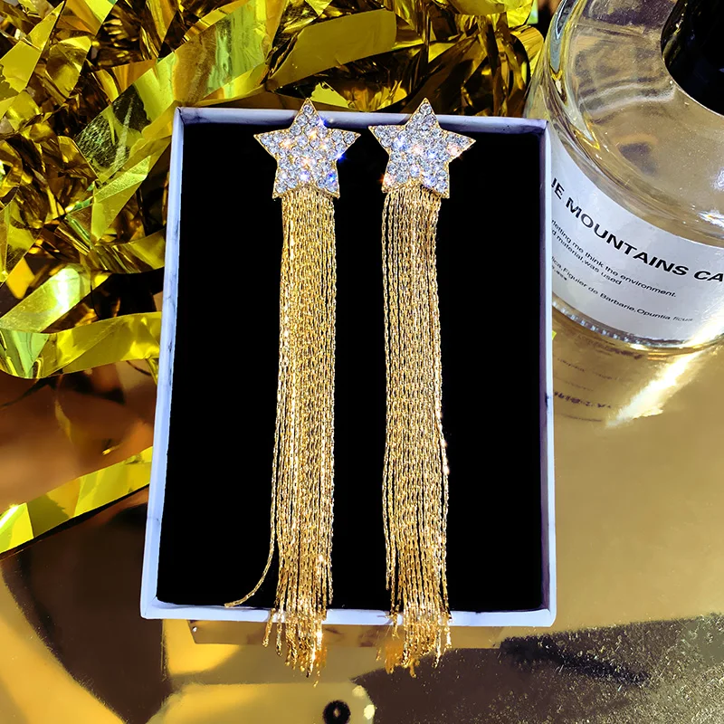Long Drop Earrings Women Fashion Star Luxury Charm Tassel Gold Rhinestone Bridal Star Pendant Drop Dangle Earring Jewelry
Long Drop Earrings Women Fashion Star Luxury Charm Tassel Gold Rhinestone Bridal Star Pendant Drop Dangle Earring Jewelry