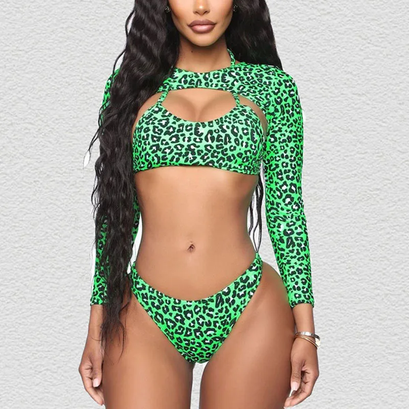 New Swimsuit Bikini Three-Piece Sexy Green Leopard Print Dot Long Sleeve Swimming Outfit Bikini 2021
New Swimsuit Bikini Three-Piece Sexy Green Leopard Print Dot Long Sleeve Swimming Outfit Bikini 2021