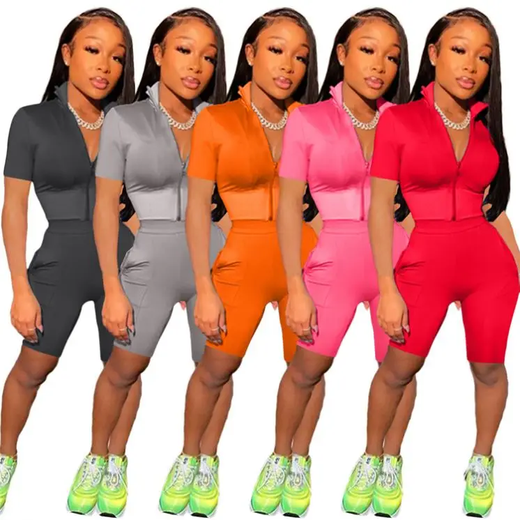 New Style Solid color Casual Short Sleeve Zipper Crop Top Womens Tracksuits 2 Piece Set
New Style Solid color Casual Short Sleeve Zipper Crop Top Womens Tracksuits 2 Piece Set