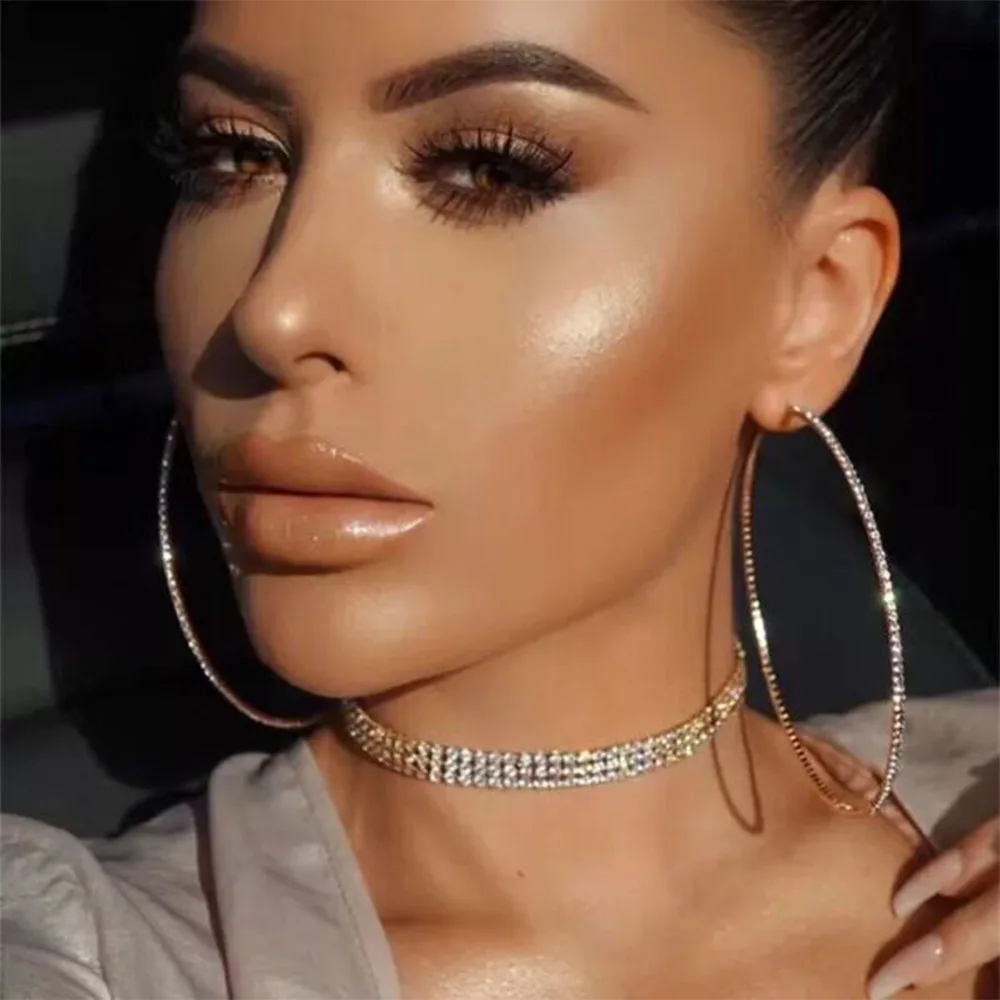 5cm-10cm Gold and silver Personality Super Crystal Big Circles Round Hoop Earrings For Women N206046, As pic
5cm-10cm Gold and silver Personality Super Crystal Big Circles Round Hoop Earrings For Women N206046, As pic