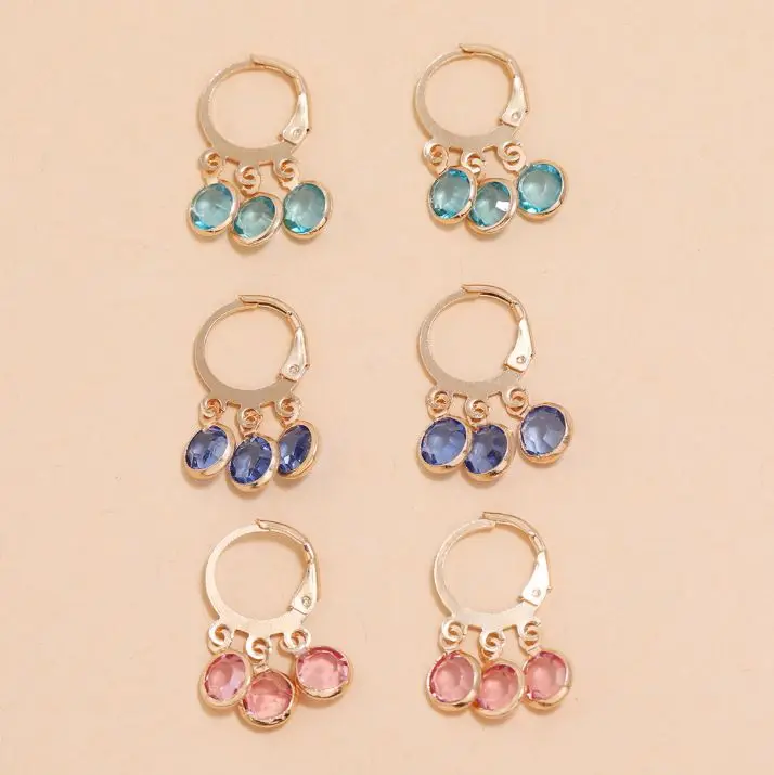 3 pairs of simple and sweet key ring earrings light blue dark blue light pink artificial crystal tassel earrings
3 pairs of simple and sweet key ring earrings light blue dark blue light pink artificial crystal tassel earrings