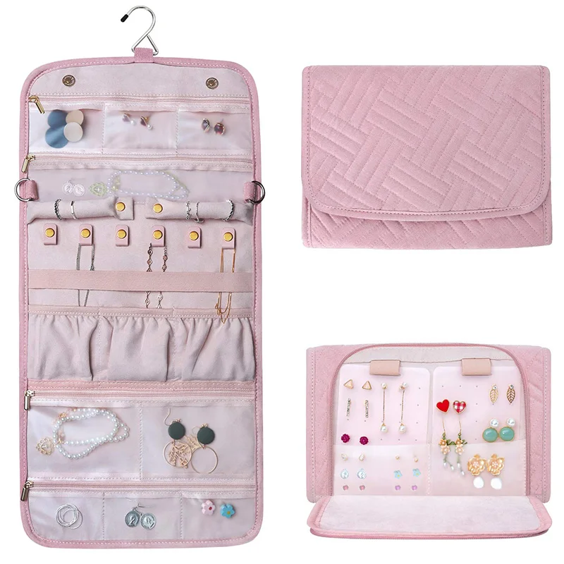Hanging Jewelry Organizer Roll Travel Jewelry Organizer, Customized color