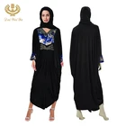 dubai oman polyester elastic black muslim sequin abaya with hijab