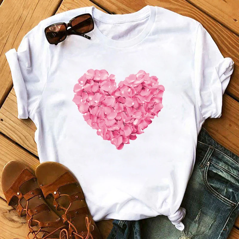 2021 Summer New Fashion Pink Heart Flower Print Women Black Tshirt Cotton Casual Large Size Women's T Shirt, White
2021 Summer New Fashion Pink Heart Flower Print Women Black Tshirt Cotton Casual Large Size Women's T Shirt, White