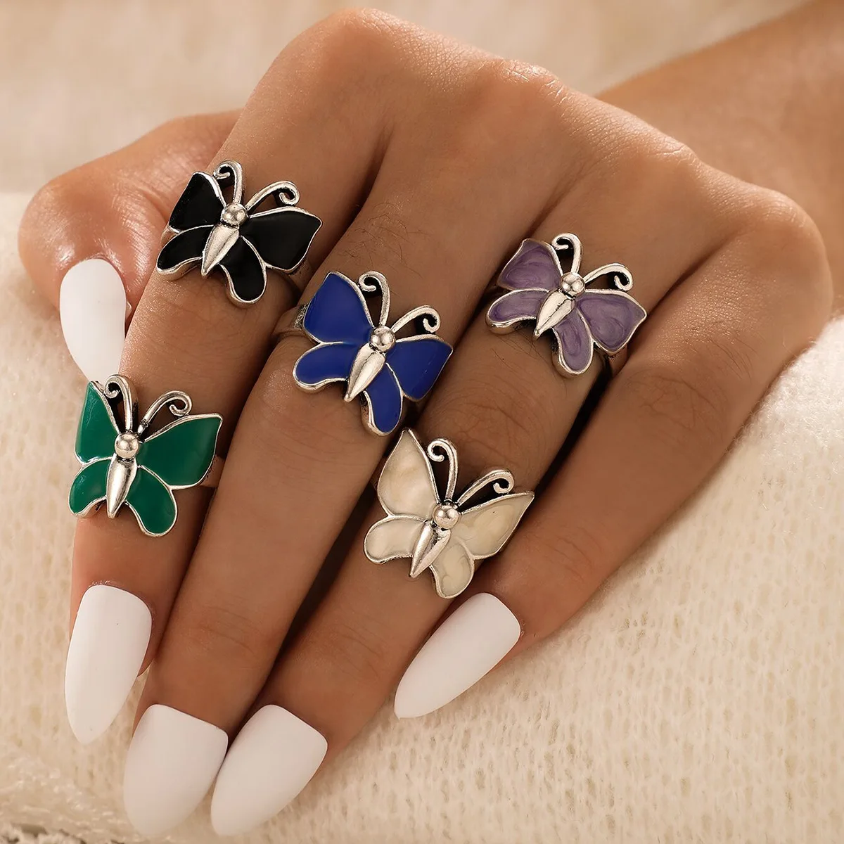 HOVANCI butterfly ring sets gold plated 5 crystal acrylic aquamarine butterfly decor rings sets, As picture
HOVANCI butterfly ring sets gold plated 5 crystal acrylic aquamarine butterfly decor rings sets, As picture