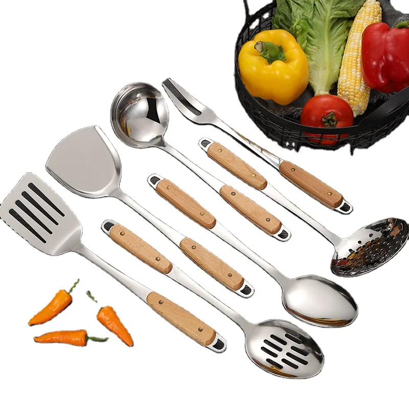 7PCS Stainless Steel Utensils Non-slip Heat Resistant Kitchen Accessories Cooking Tool With Wooden Handle
7PCS Stainless Steel Utensils Non-slip Heat Resistant Kitchen Accessories Cooking Tool With Wooden Handle