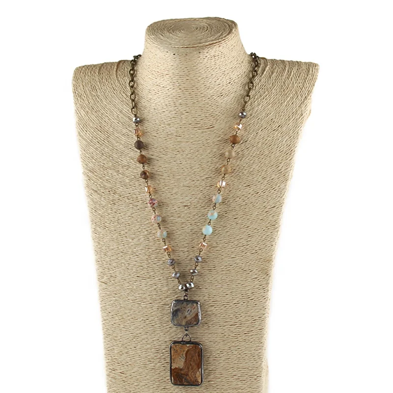 New Women Ethnic Jewelry 8mm Natural Stone Crystal Glass Rosary Chain Necklace Stone Square Cross Pendant Necklace 
New Women Ethnic Jewelry 8mm Natural Stone Crystal Glass Rosary Chain Necklace Stone Square Cross Pendant Necklace