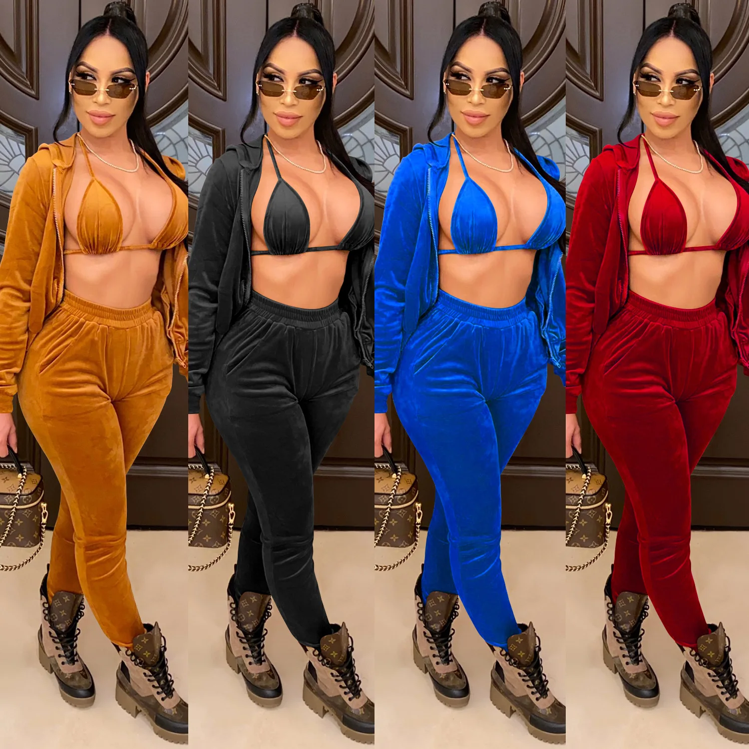 Sexy 3 Piece Sets Bra Outfits Coat Pants Women's Velvet material sweatshirt Ribbed sweatpants Hooded Sets, Picture showed
Sexy 3 Piece Sets Bra Outfits Coat Pants Women's Velvet material sweatshirt Ribbed sweatpants Hooded Sets, Picture showed