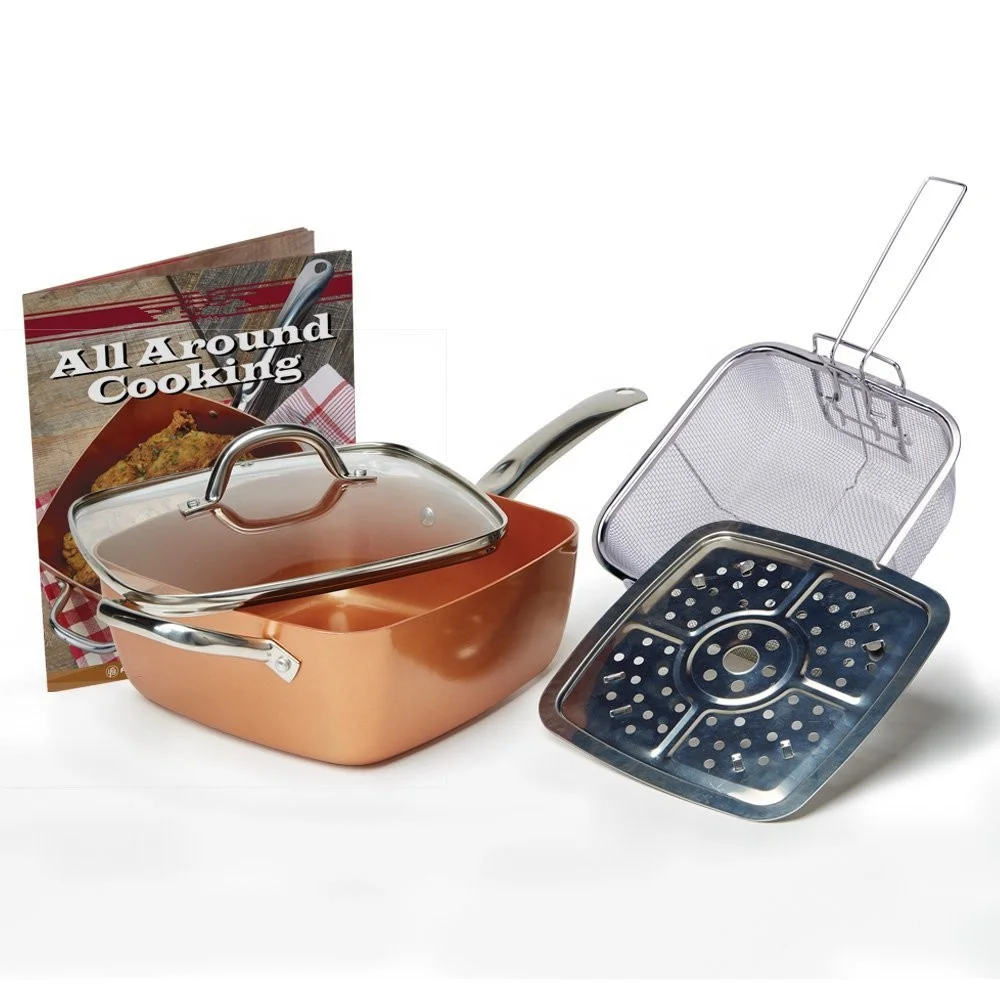 4 Pieces Aluminum Pressed Copper Popular Square Fry Pan Set With Glass Lid, Customized color
4 Pieces Aluminum Pressed Copper Popular Square Fry Pan Set With Glass Lid, Customized color