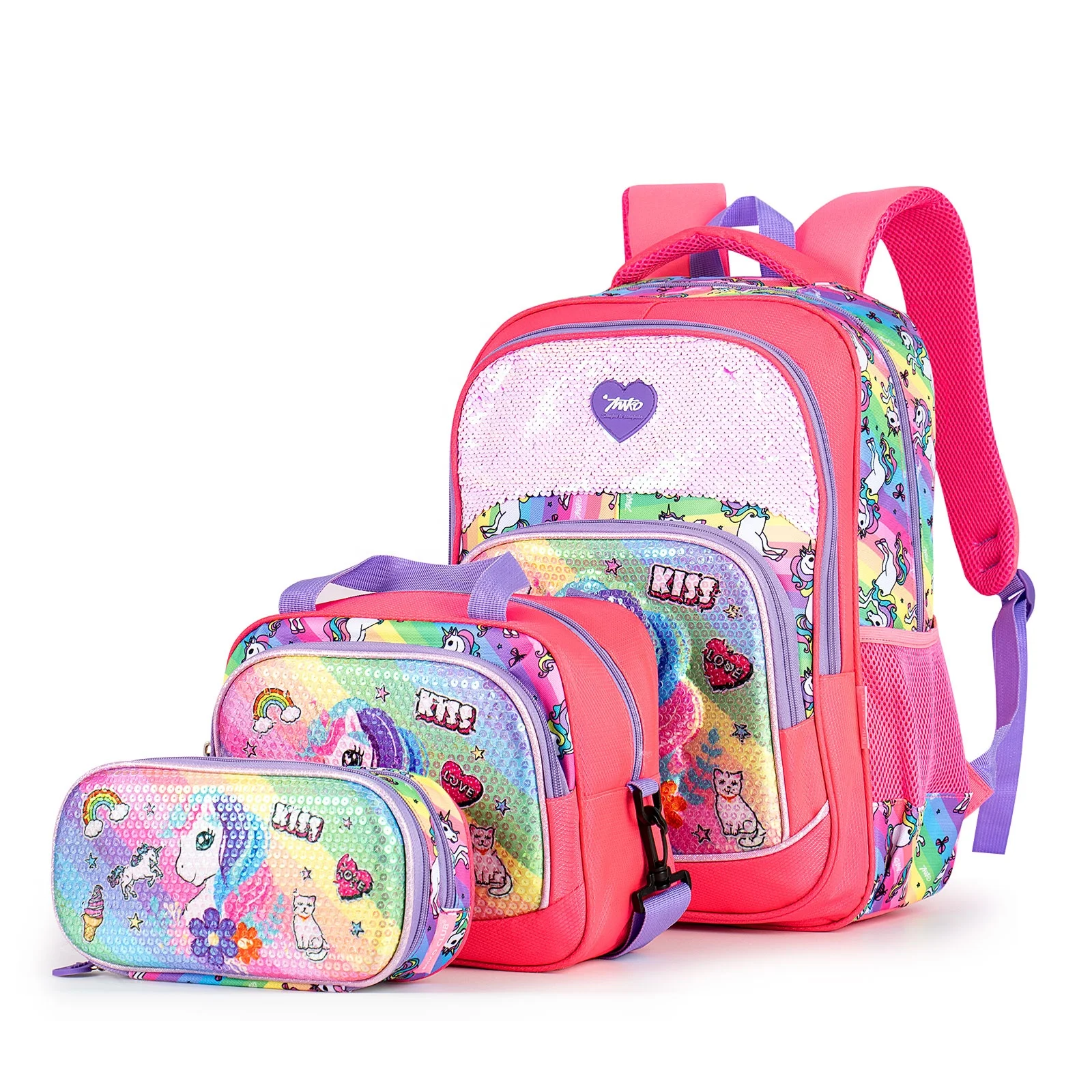 Flip sequin LET flash light Unicorn Cartoon girls school backpack with lunch box and pencil case
Flip sequin LET flash light Unicorn Cartoon girls school backpack with lunch box and pencil case