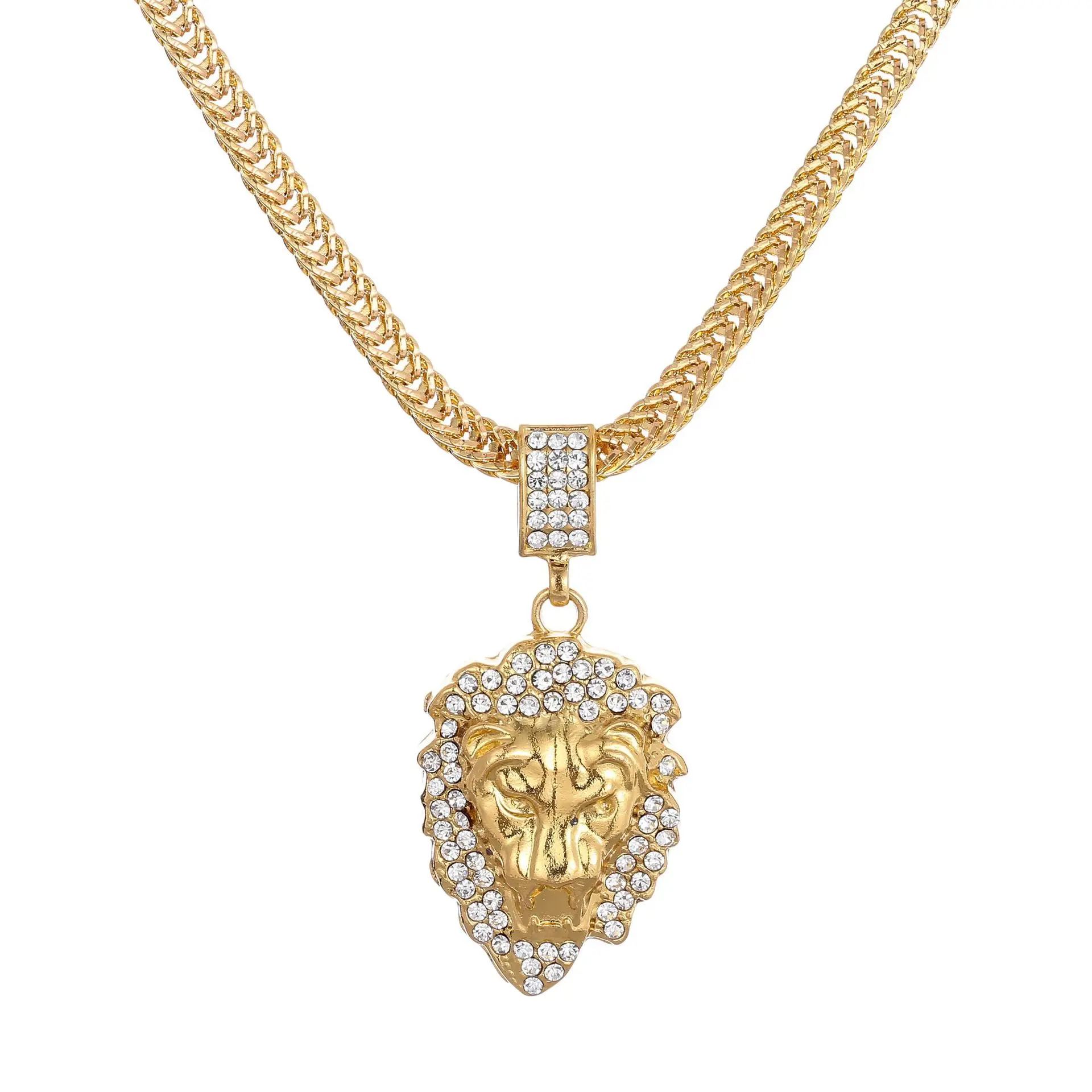 

diamond studded lion head hip hop Necklace men's neutral gold-plated hiphop Pendant Necklace