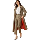 New Arrival Women Long Coat Autumn Long Sleeve Polyester Coat Plaid Lady Fashion Coat With Belt