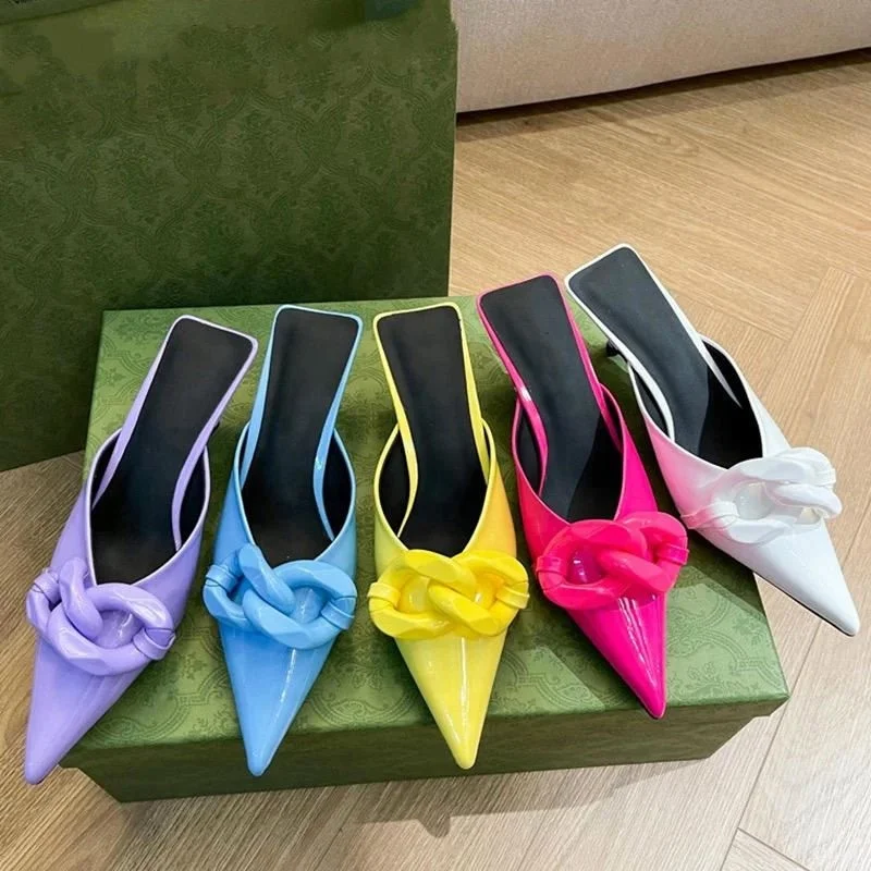 2021 Candy Color Pointed Toe Mules Chain Low Slippers Lady Heels for Women, White, red, blue, yellow, purple
2021 Candy Color Pointed Toe Mules Chain Low Slippers Lady Heels for Women, White, red, blue, yellow, purple