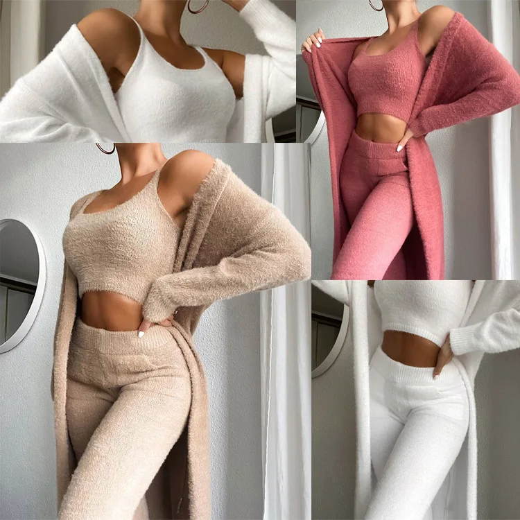 2021 new Popular autumn winter cotton long sleeve Pants Set three piece women's sweater
2021 new Popular autumn winter cotton long sleeve Pants Set three piece women's sweater