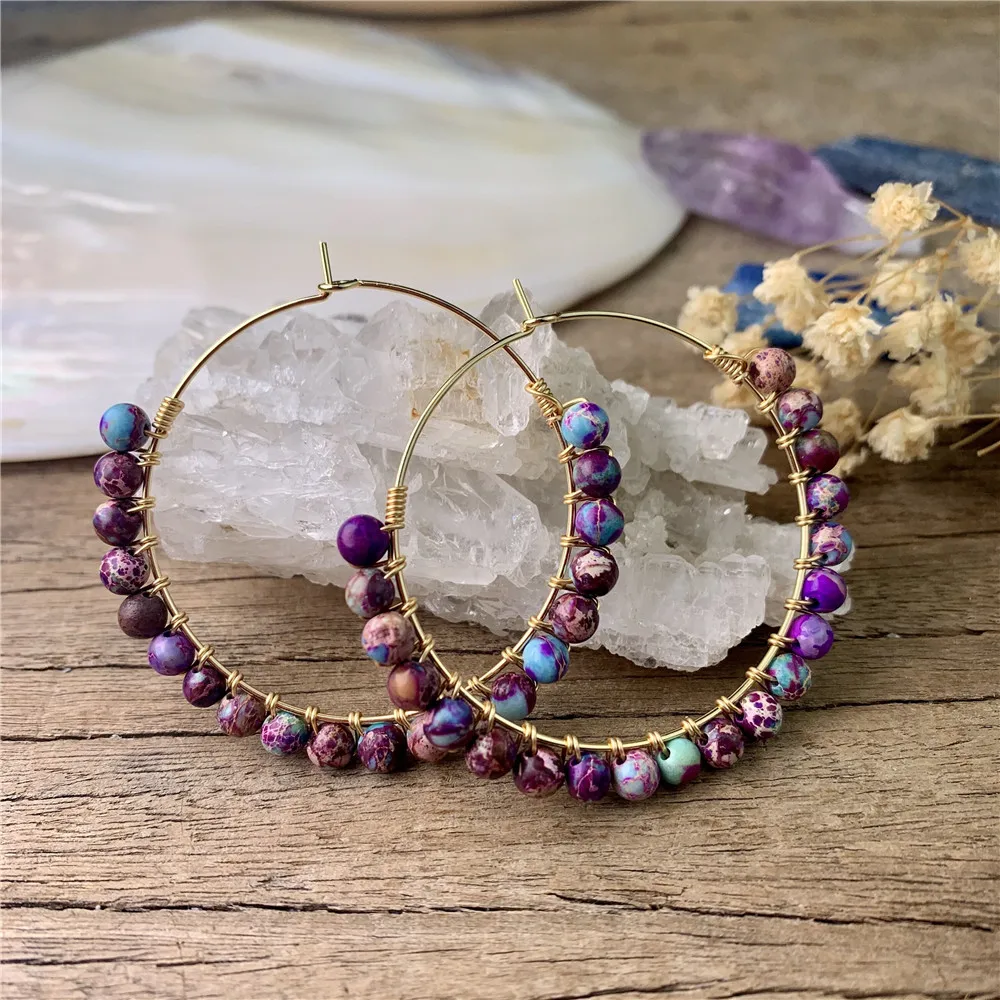 LS-E1286 Wire warp colorful beaded natural gemstone earring handmade round hoop earring
LS-E1286 Wire warp colorful beaded natural gemstone earring handmade round hoop earring