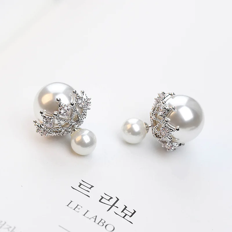 High Quality Double Balls Sided Pearl Earrings Classical CZ Diamond Pearl Rhinestone Stud Earrings Bridal for Women Jewelry, Silver
High Quality Double Balls Sided Pearl Earrings Classical CZ Diamond Pearl Rhinestone Stud Earrings Bridal for Women Jewelry, Silver