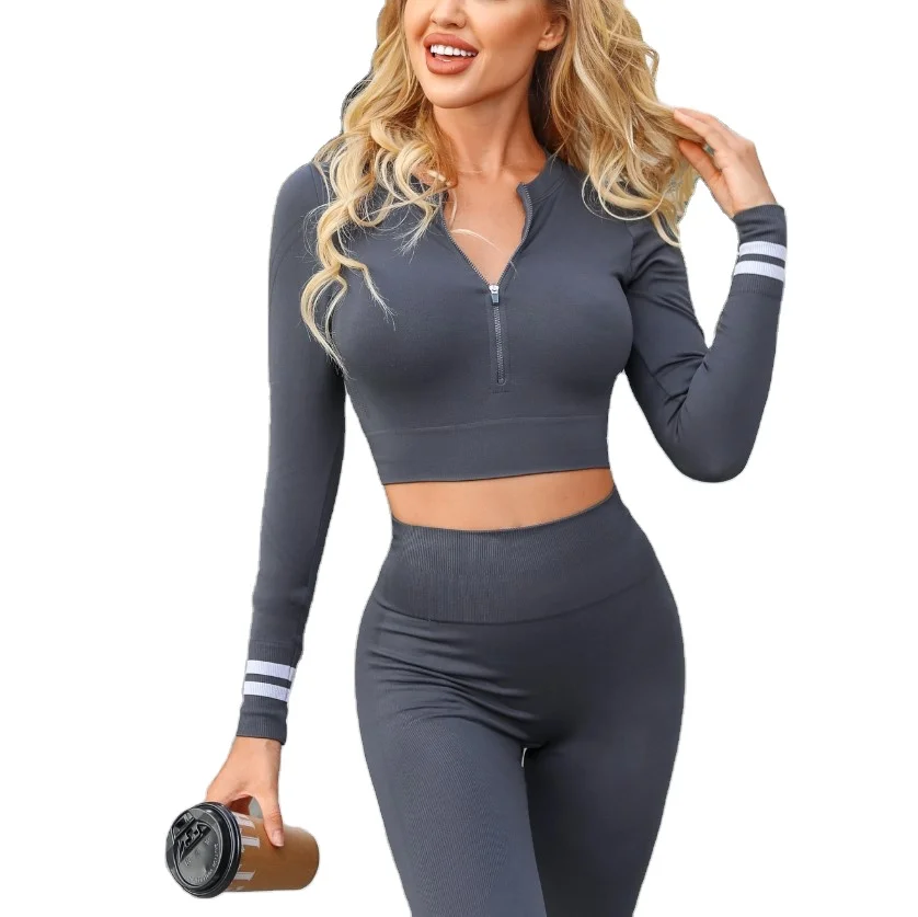 Outdoor 2 Piece Set Gymwear Zipper Crop Top with High Waist Leggings, Grey khaki brown
Outdoor 2 Piece Set Gymwear Zipper Crop Top with High Waist Leggings, Grey khaki brown