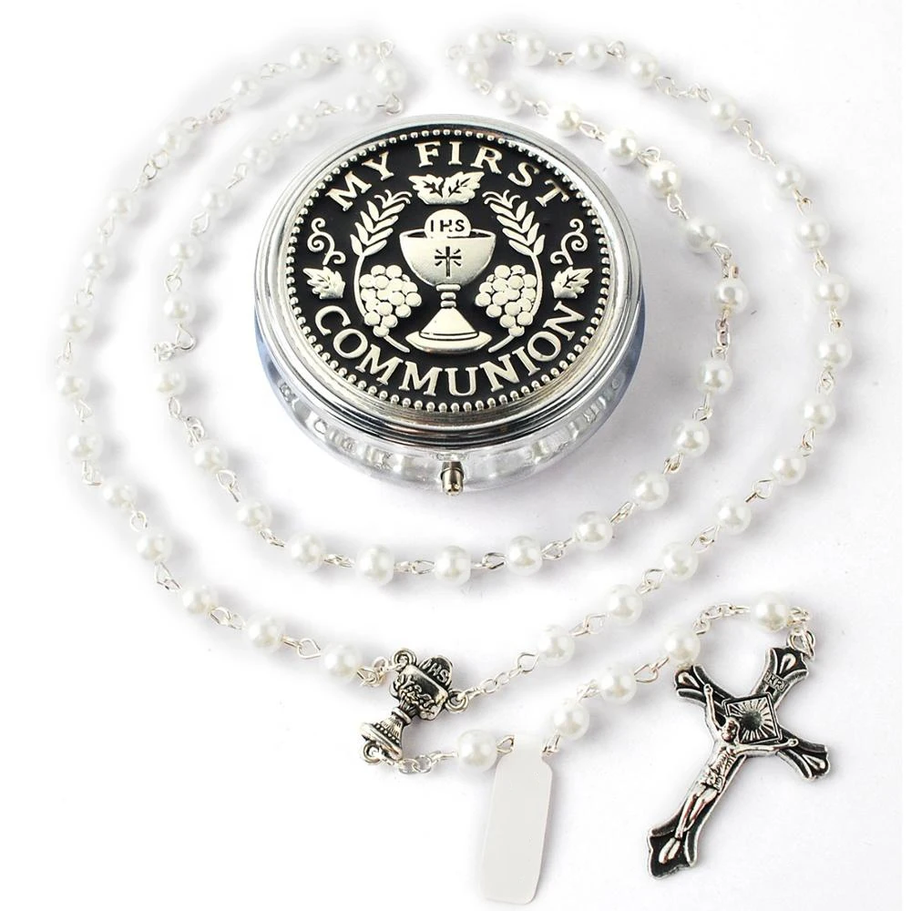 6mm White Glass Pearl Beads First Communion Catholic Rosary Pack in Metal Box for Baby Boys and Girls
6mm White Glass Pearl Beads First Communion Catholic Rosary Pack in Metal Box for Baby Boys and Girls