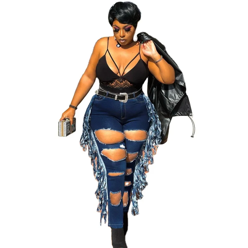 2021 Amazon Hot Selling Fashion Ripped Fringes Street Trend High-waisted Plus Size Women Pants Trousers And Jeans
2021 Amazon Hot Selling Fashion Ripped Fringes Street Trend High-waisted Plus Size Women Pants Trousers And Jeans