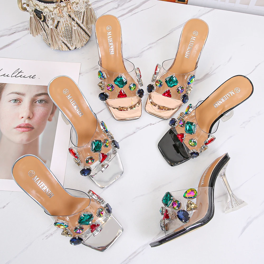 2021 coloured rhinestone high heels summer sexy shoes square high heels glass cement Crystal heel sandals, Black/gold/silver
2021 coloured rhinestone high heels summer sexy shoes square high heels glass cement Crystal heel sandals, Black/gold/silver