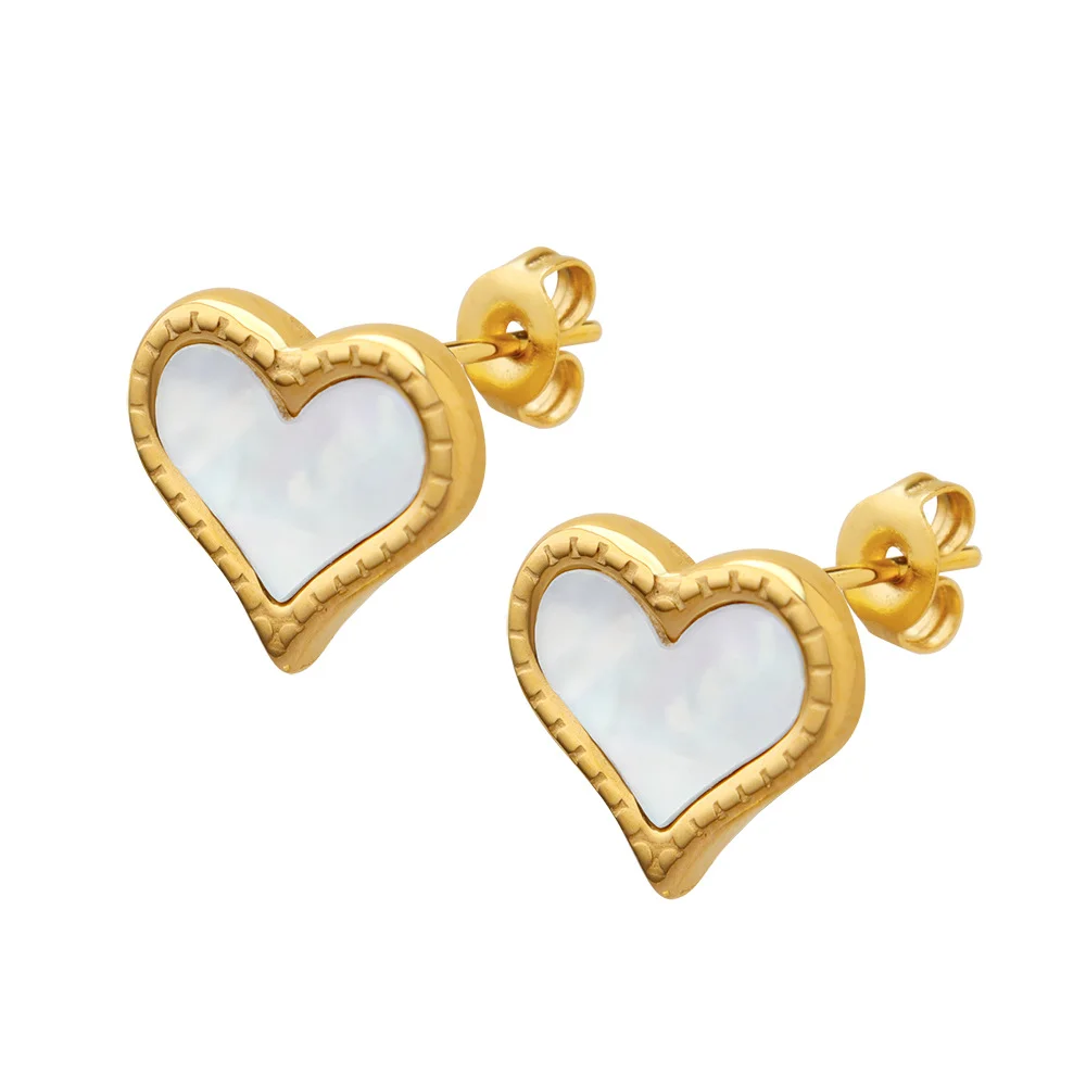 Gold Plated Stainless Steel Pave Shell Heart Stud Earrings Waterproof Stainless Steel White Seashell Heart Earrings
Gold Plated Stainless Steel Pave Shell Heart Stud Earrings Waterproof Stainless Steel White Seashell Heart Earrings