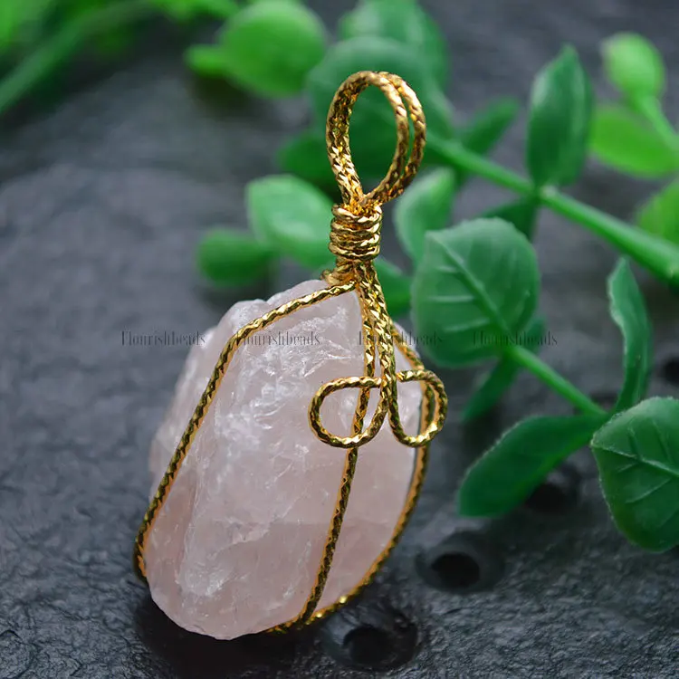 Natural Rose Quartz Nugget Freeform Stone with Gold color Wire Wrapped Pendant fit Necklace making
Natural Rose Quartz Nugget Freeform Stone with Gold color Wire Wrapped Pendant fit Necklace making