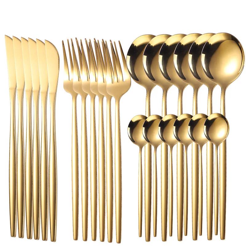 Luxury Wedding Gift 24 Pieces Knife Spoon Fork Sets Gold Plated Flatware Stainless Steel Cutlery Sets With Gift Box
Luxury Wedding Gift 24 Pieces Knife Spoon Fork Sets Gold Plated Flatware Stainless Steel Cutlery Sets With Gift Box
