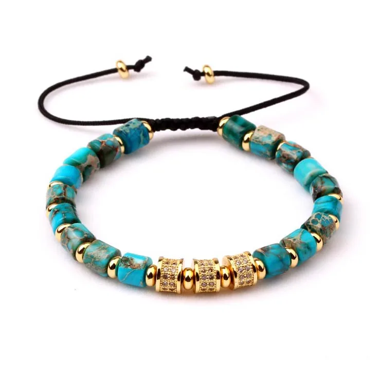 New Design natural stone blue sediment jasper CZ diamond tube macrame bracelet for women
New Design natural stone blue sediment jasper CZ diamond tube macrame bracelet for women
