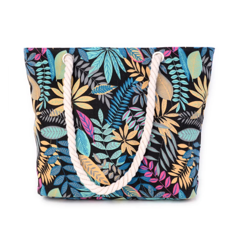 New Korean Style Canvas Leaf Print Cotton Rope Portable Female Bag Custom Big Bag Beach Canvas Cotton Shopping Bag, 1 color
New Korean Style Canvas Leaf Print Cotton Rope Portable Female Bag Custom Big Bag Beach Canvas Cotton Shopping Bag, 1 color