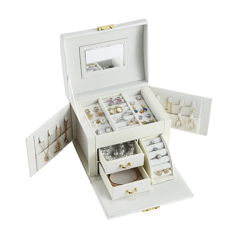Wholesale Custom logo Luxury PU Leather Jewelry Box Organizer with Mirror Lock Drawer Ring Earring Necklace Jewellery Gift Case, White/pink
Wholesale Custom logo Luxury PU Leather Jewelry Box Organizer with Mirror Lock Drawer Ring Earring Necklace Jewellery Gift Case, White/pink