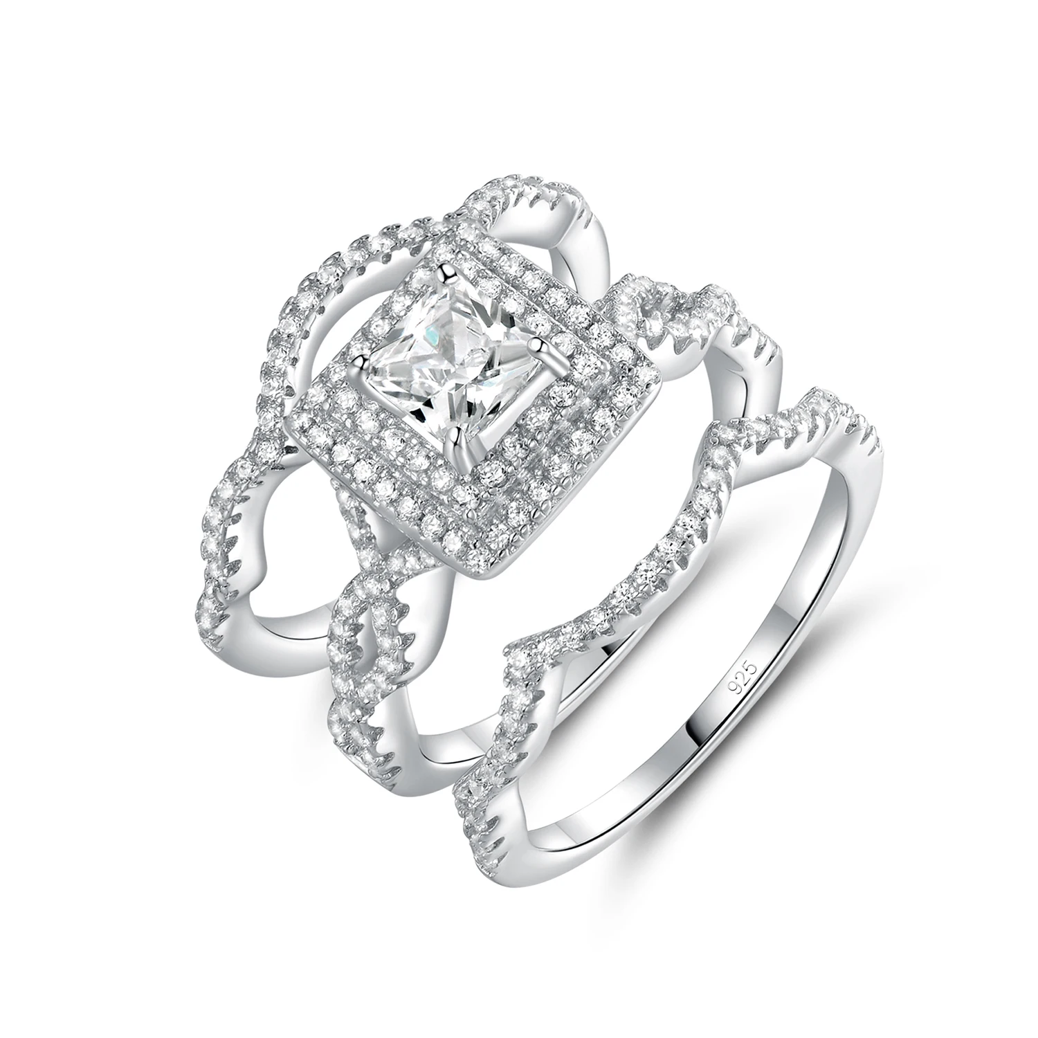 925 Sterling Silver Ring Princess Cut White CZ Wedding Band Engagement Ring Set for Women 3pcs
925 Sterling Silver Ring Princess Cut White CZ Wedding Band Engagement Ring Set for Women 3pcs