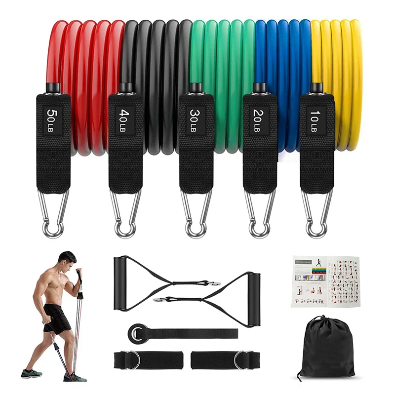 Physical Therapy Fitness Stretch Workout 10-50LB Latex Resistance Tube Straps 11 Pcs Resistance Bands Set, Five colors
Physical Therapy Fitness Stretch Workout 10-50LB Latex Resistance Tube Straps 11 Pcs Resistance Bands Set, Five colors