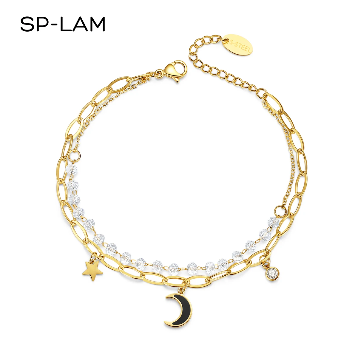SP-LAM Crystal Bead Adjustable Star&Moon Stainless Steel Luxury Woman Star Moon Chain Double Layer Bracelet
SP-LAM Crystal Bead Adjustable Star&Moon Stainless Steel Luxury Woman Star Moon Chain Double Layer Bracelet
