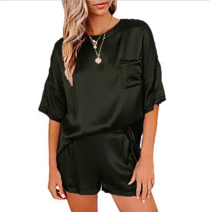 2021 Spring New Solid Color Silk Pajamas Home Service Short Sleeved Shorts Irregular Two-Piece Sleepwear Set
2021 Spring New Solid Color Silk Pajamas Home Service Short Sleeved Shorts Irregular Two-Piece Sleepwear Set