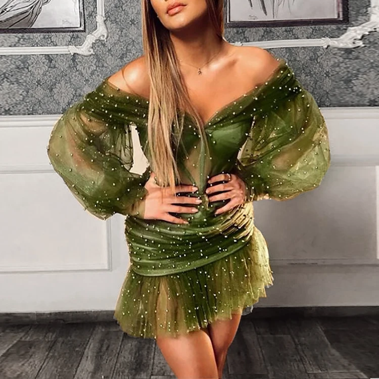 Special Offer ladies off shoulder green dress mesh long sleeved sexy beaded evening dress, Picture color
Special Offer ladies off shoulder green dress mesh long sleeved sexy beaded evening dress, Picture color