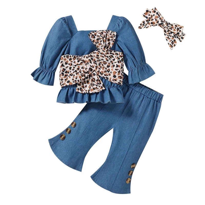 3M-24M Toddler Girl Fall Clothes Set Leopard Print Long Sleeve Tops+ Flared Trousers With Headband Girls Clothing Sets 2021
3M-24M Toddler Girl Fall Clothes Set Leopard Print Long Sleeve Tops+ Flared Trousers With Headband Girls Clothing Sets 2021