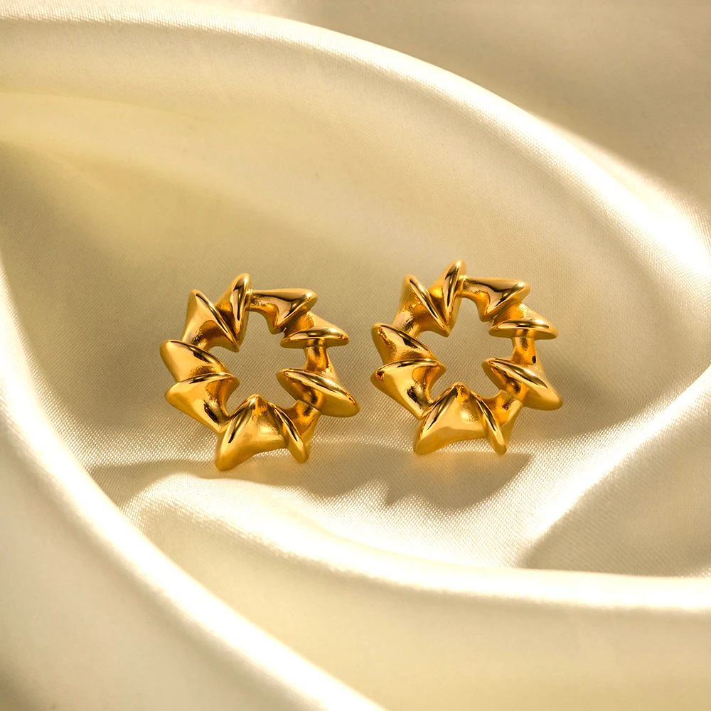 Luxury waterproof fashion jewelry 18K stainless steel irregular texture round spiral studs Non-fading women's earrings
Luxury waterproof fashion jewelry 18K stainless steel irregular texture round spiral studs Non-fading women's earrings